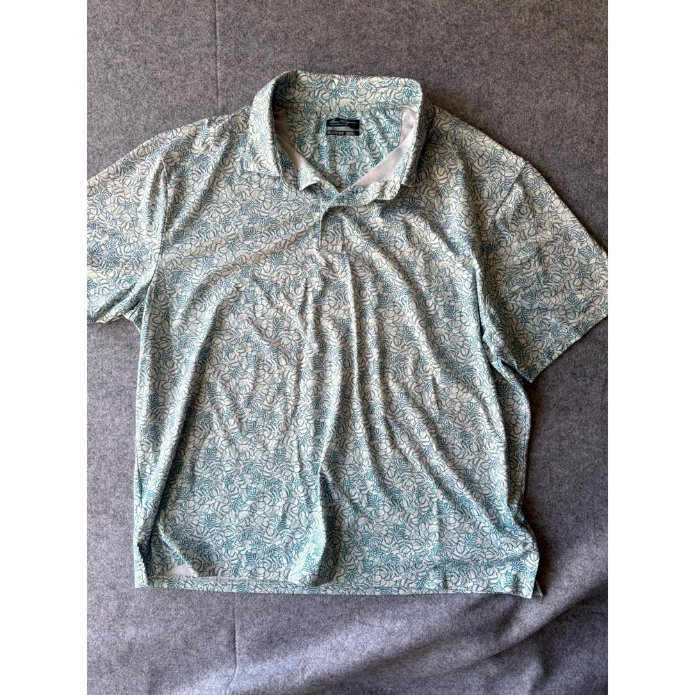 Ben Hogan Performance Polo Golf Shirt Men 2XL Blue Floral All Over Print Stretch